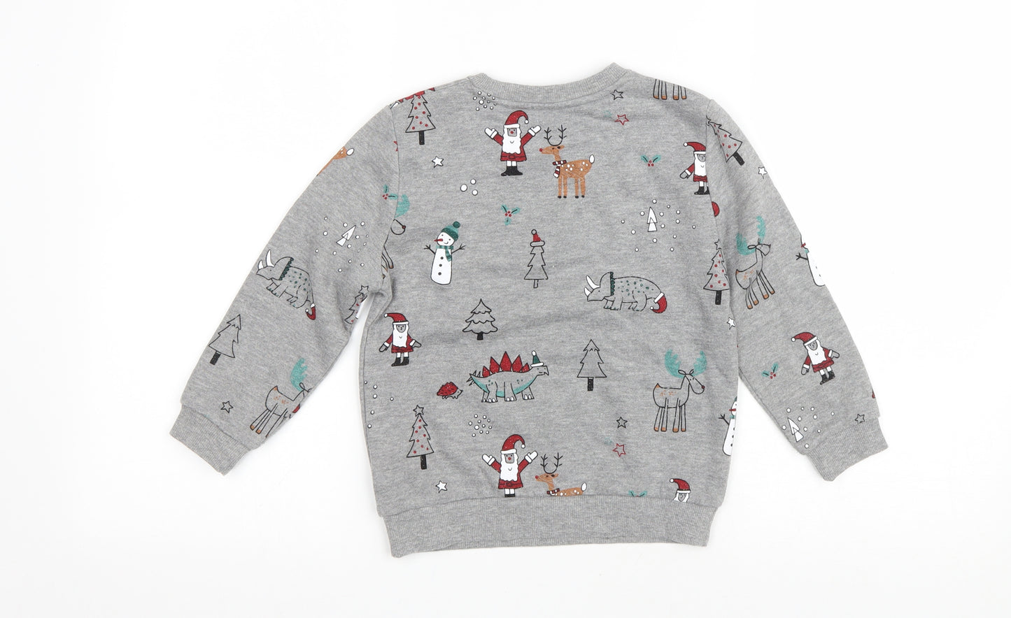 Primark Boys Grey Geometric Cotton Pullover Sweatshirt Size 4-5 Years Pullover - Dinosaur Christmas Jumper