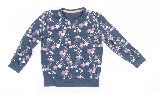 Lilly & Dan Girls Blue Floral Viscose Pullover Sweatshirt Size 5-6 Years Pullover