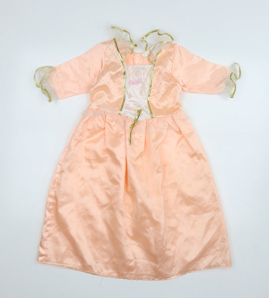 Dekkertoys Girls Orange 100% Polyester Ball Gown Size 5 Years Square Neck Hook & Loop - Barbie