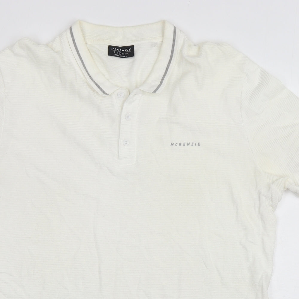 McKenzie Mens Ivory 100% Cotton Polo Size L Collared Button - Logo