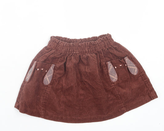 NEXT Girls Brown Cotton A-Line Skirt Size 2 Years Regular Pull On