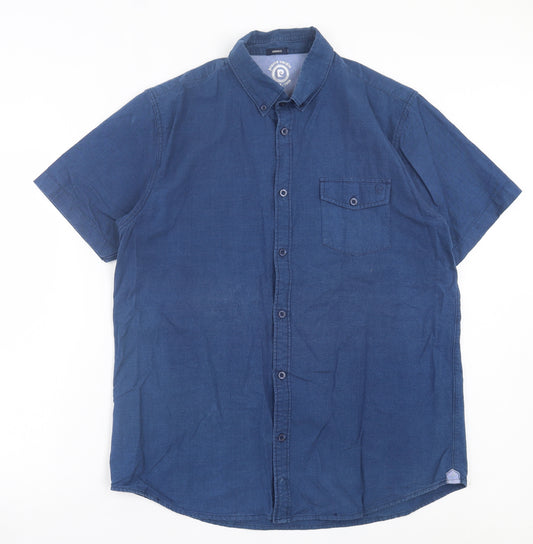 Pierre Cardin Mens Blue Cotton Button-Up Size XL Collared Button - Pocket Detail