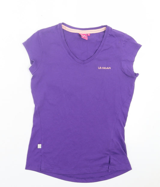 LA Gear Womens Purple Polyester Basic T-Shirt Size 8 V-Neck Pullover
