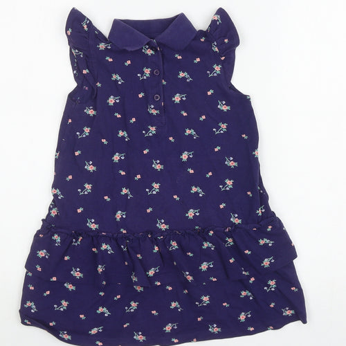 NEXT Girls Blue Floral Cotton Trapeze & Swing Size 5-6 Years Collared Pullover
