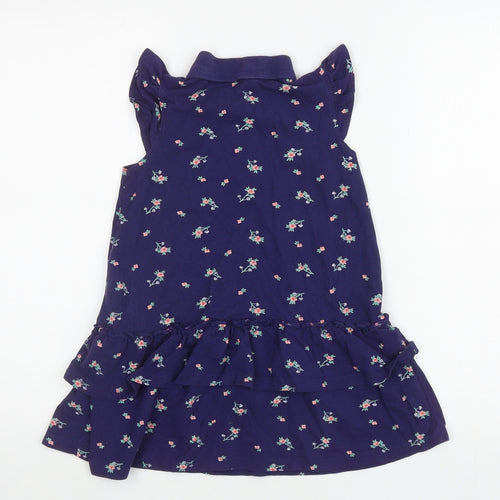 NEXT Girls Blue Floral Cotton Trapeze & Swing Size 5-6 Years Collared Pullover