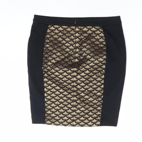 BiBA Womens Black Geometric Polyester Straight & Pencil Skirt Size 10 Zip