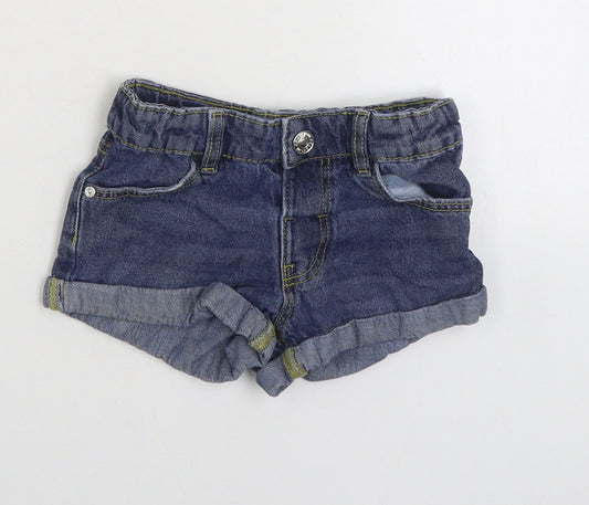 Denim & Co. Girls Blue Cotton Hot Pants Shorts Size 3-4 Years Regular Zip