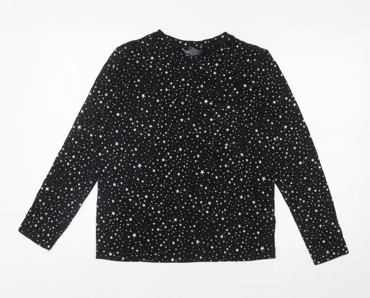 Marks and Spencer Womens Black Geometric Cotton Top Pyjama Top Size 8 - Stars