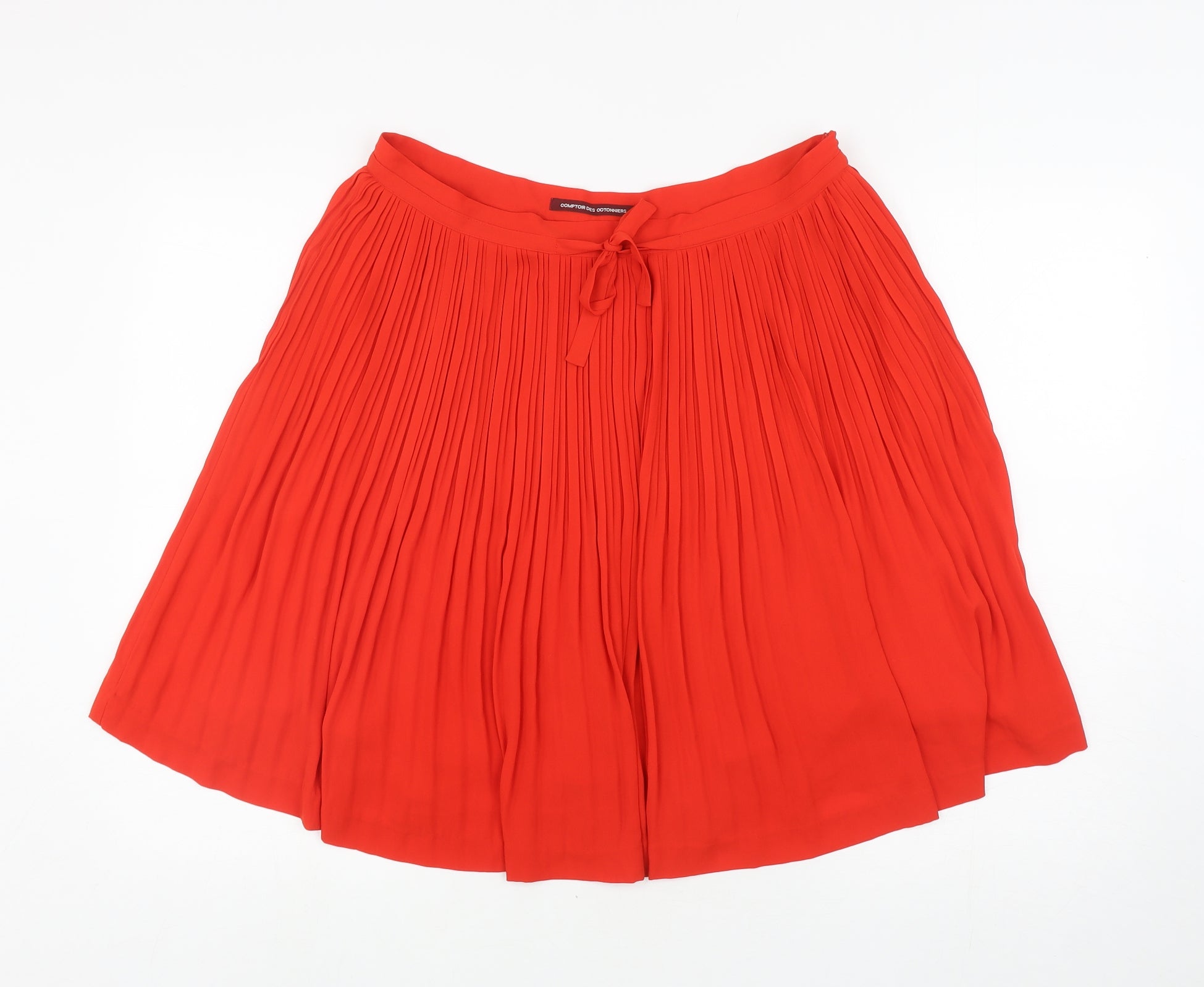 Comptoir des Cotonniers Womens Red Polyester Pleated Skirt Size 14 Zip Preworn Ltd