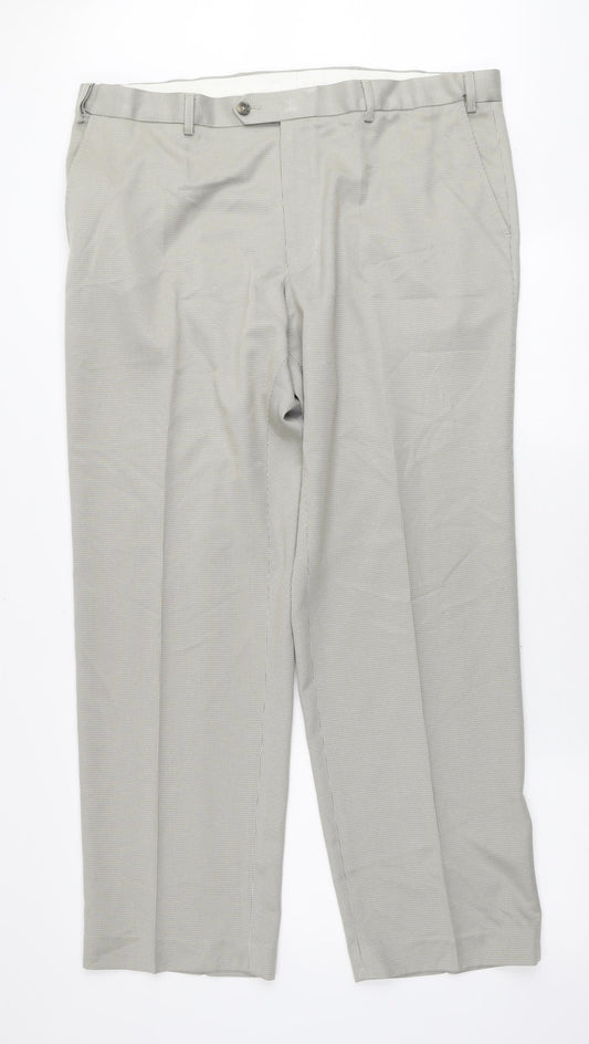 Marks and Spencer Mens Beige Check Polyester Trousers Size 40 in L31 in Regular Zip