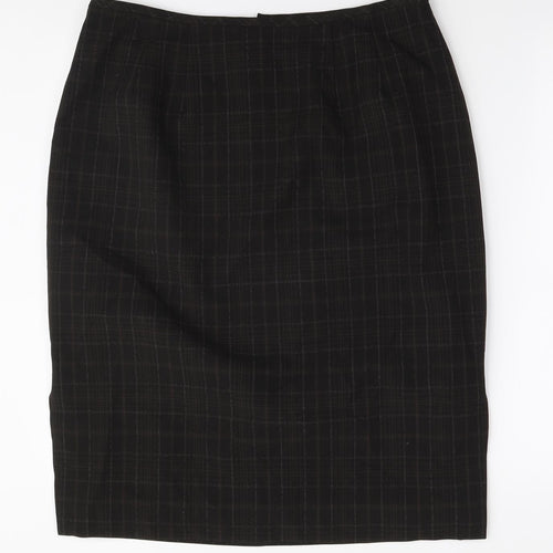 Dressbarn Womens Brown Check Polyester Straight & Pencil Skirt Size 14 Zip