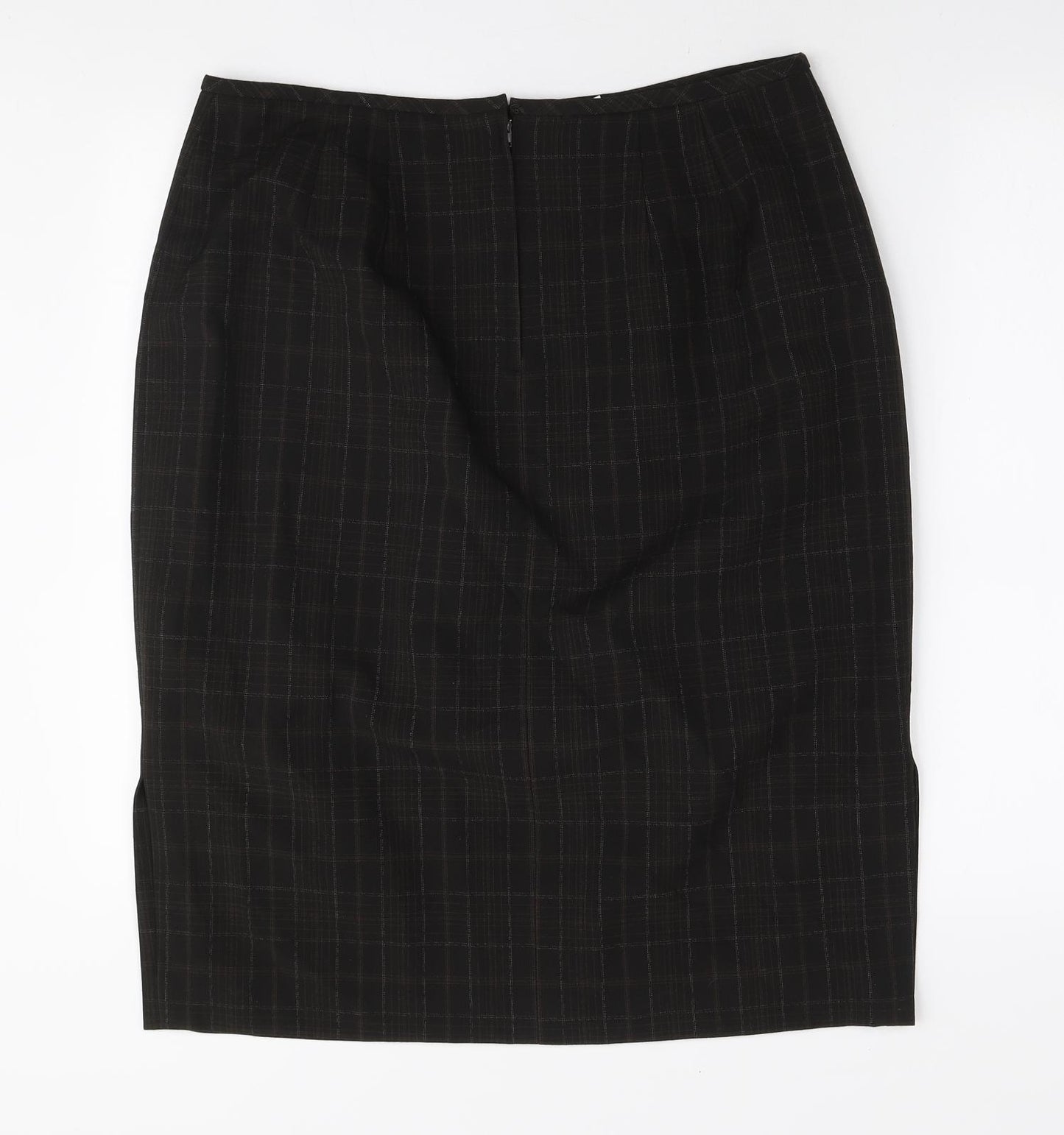 Dressbarn Womens Brown Check Polyester Straight & Pencil Skirt Size 14 Zip