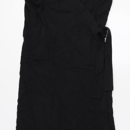 Masai Womens Black Lyocell Wrap Dress Size M V-Neck Tie