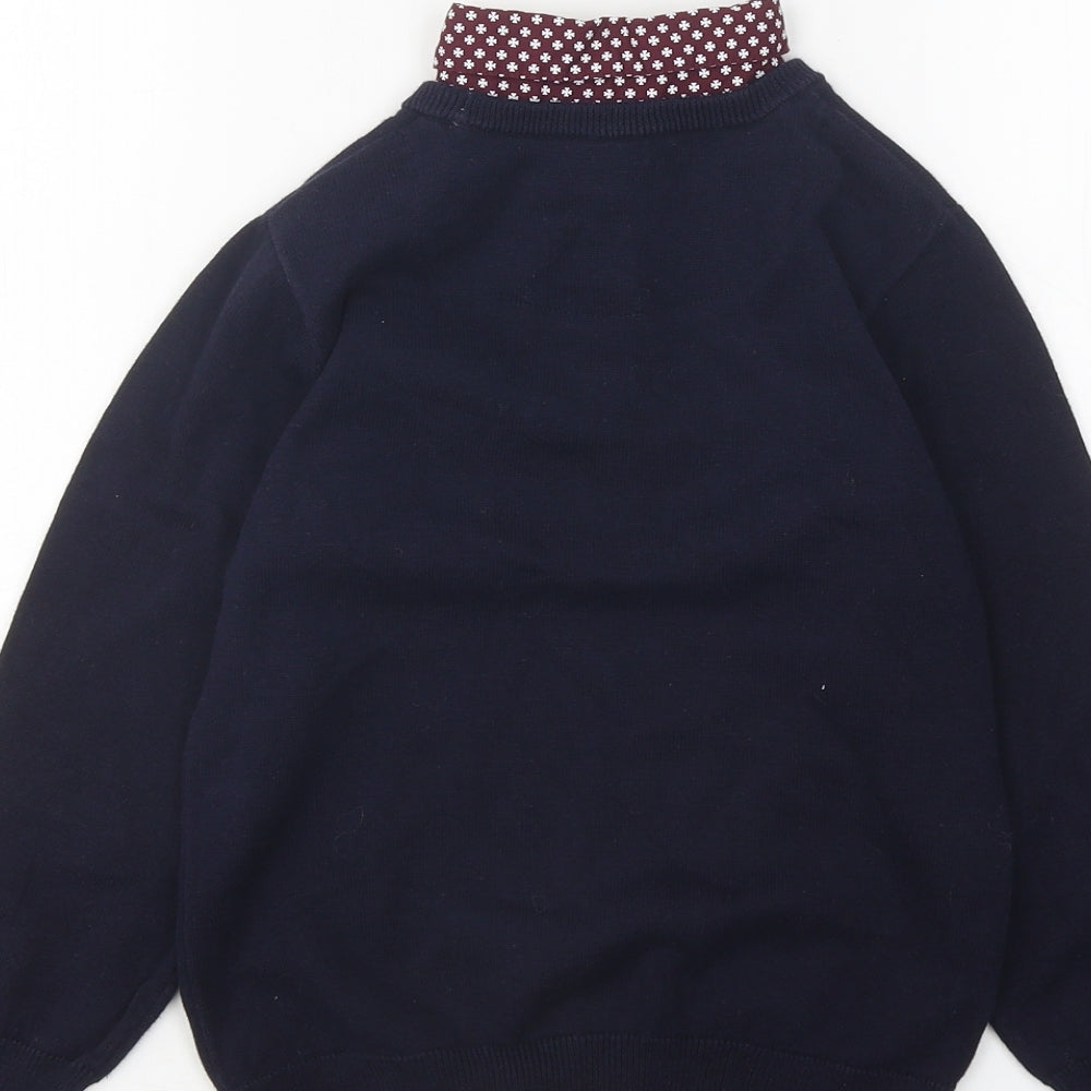 NEXT Boys Blue High Neck Cotton Pullover Jumper Size 6 Years Button