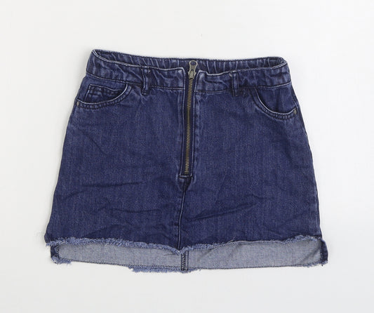 NEXT Girls Blue 100% Cotton Mini Skirt Size 10 Years Regular Zip