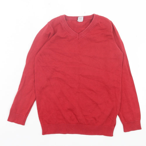 TU Boys Red V-Neck Cotton Pullover Jumper Size 8 Years Pullover - School Wear