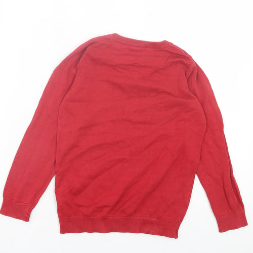 TU Boys Red V-Neck Cotton Pullover Jumper Size 8 Years Pullover - School Wear