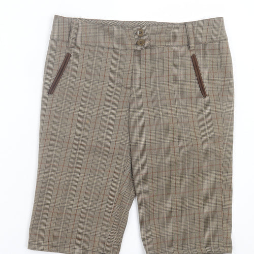 SHYDE Mens Brown Plaid Polyester Chino Shorts Size 32 in L11 in Regular Button