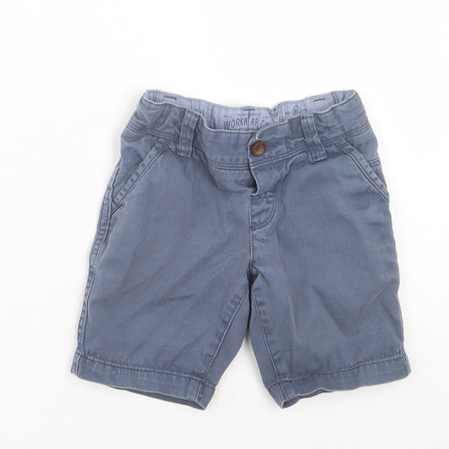 Marks and Spencer Boys Blue Cotton Chino Shorts Size 2-3 Years Regular Buckle