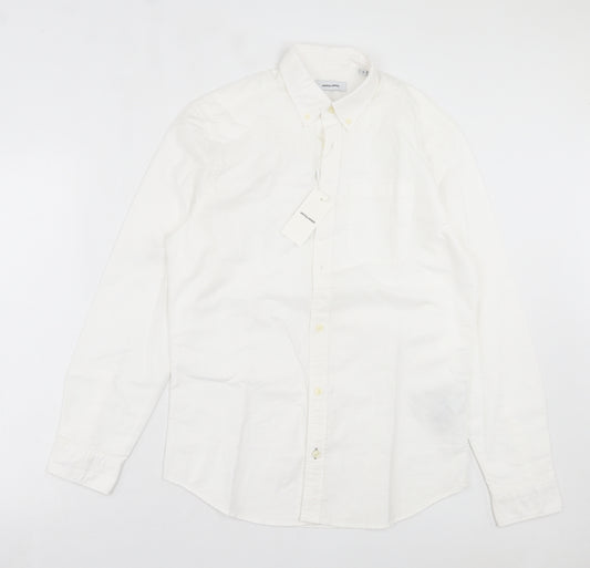 JACK & JONES Mens White Cotton Button-Up Size S Collared Button - Pocket Detail