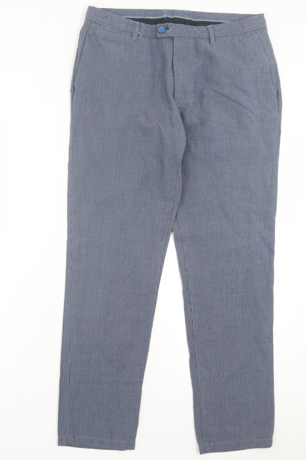 Revolution Mens Blue Striped Cotton Trousers Size 30 in L29 in Regular Button