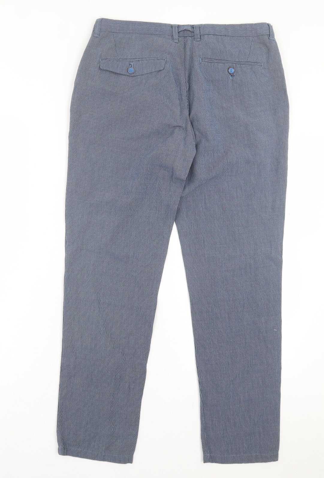 Revolution Mens Blue Striped Cotton Trousers Size 30 in L29 in Regular Button