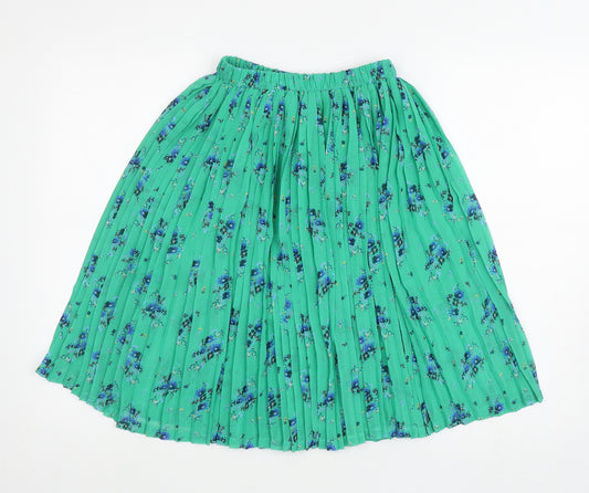 NEXT Girls Green Floral Polyester Pleated Skirt Size 8 Years Regular Pull On