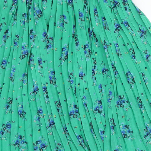 NEXT Girls Green Floral Polyester Pleated Skirt Size 8 Years Regular Pull On