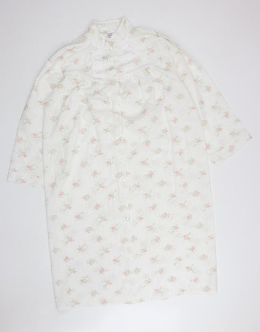 Preworn Womens White Floral Polyester Chemise Dress Size L Button