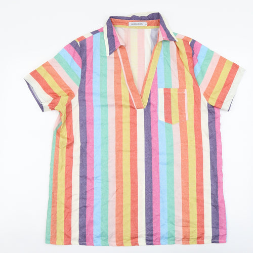 MissLook Womens Multicoloured Striped Cotton Basic Blouse Size XL Collared
