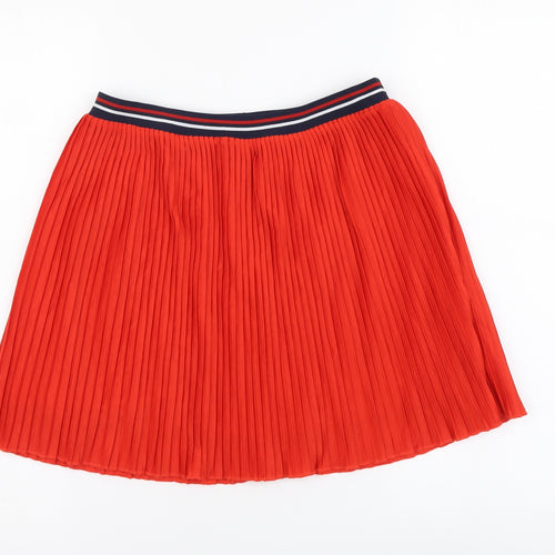 Marks and Spencer Girls Red Polyester Pleated Skirt Size 11-12 Years Regular Drawstring
