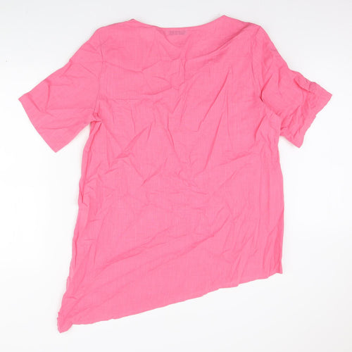 MissLook Womens Pink Polyester Basic T-Shirt Size L Round Neck - Asymmetric
