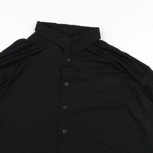 Angelo Litrico Mens Black Polyester Button-Up Size XL Collared Button