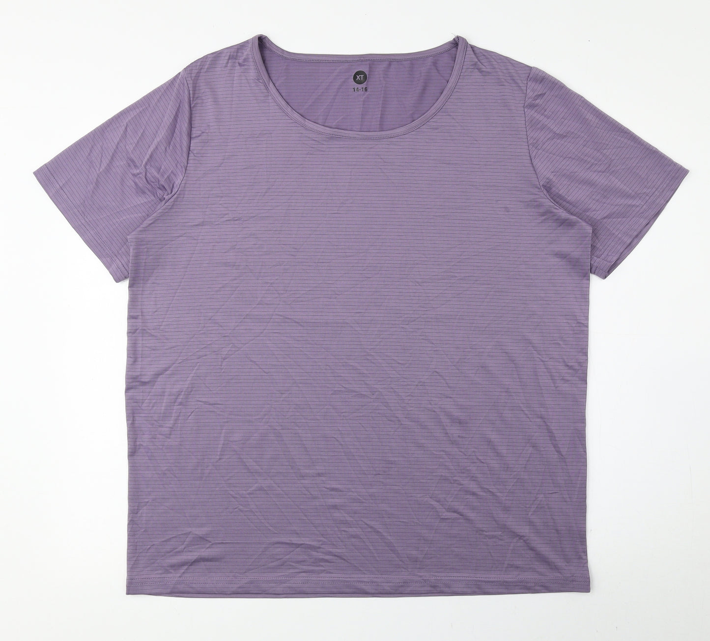 XT Womens Purple Polyester Basic T-Shirt Size 14 Round Neck Pullover