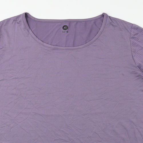 XT Womens Purple Polyester Basic T-Shirt Size 14 Round Neck Pullover
