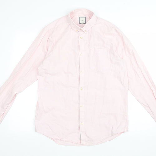 River Island Mens Pink Cotton Button-Up Size M Collared Button