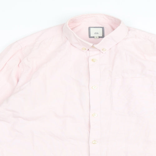 River Island Mens Pink Cotton Button-Up Size M Collared Button