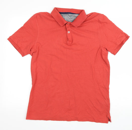 Marks and Spencer Mens Red Cotton Polo Size M Collared Button