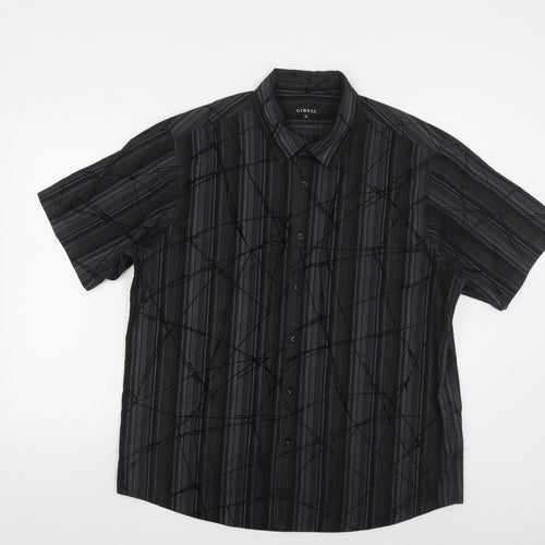 George Mens Black Geometric Polyester Button-Up Size XL Collared Button