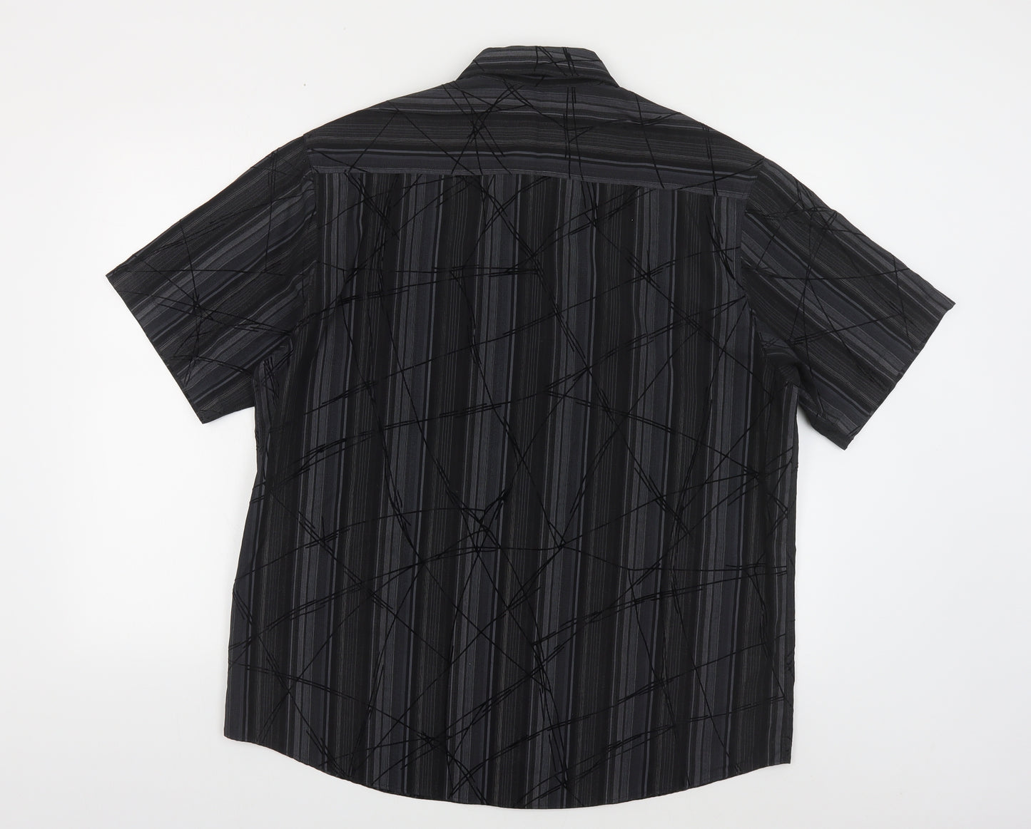 George Mens Black Geometric Polyester Button-Up Size XL Collared Button