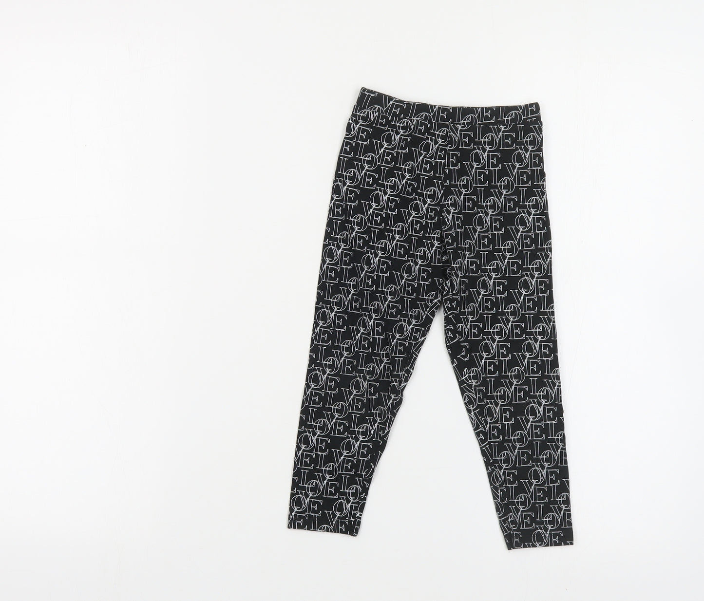 Matalan Girls Black Geometric Cotton Jogger Trousers Size 4 Years Regular Pullover - Leggings