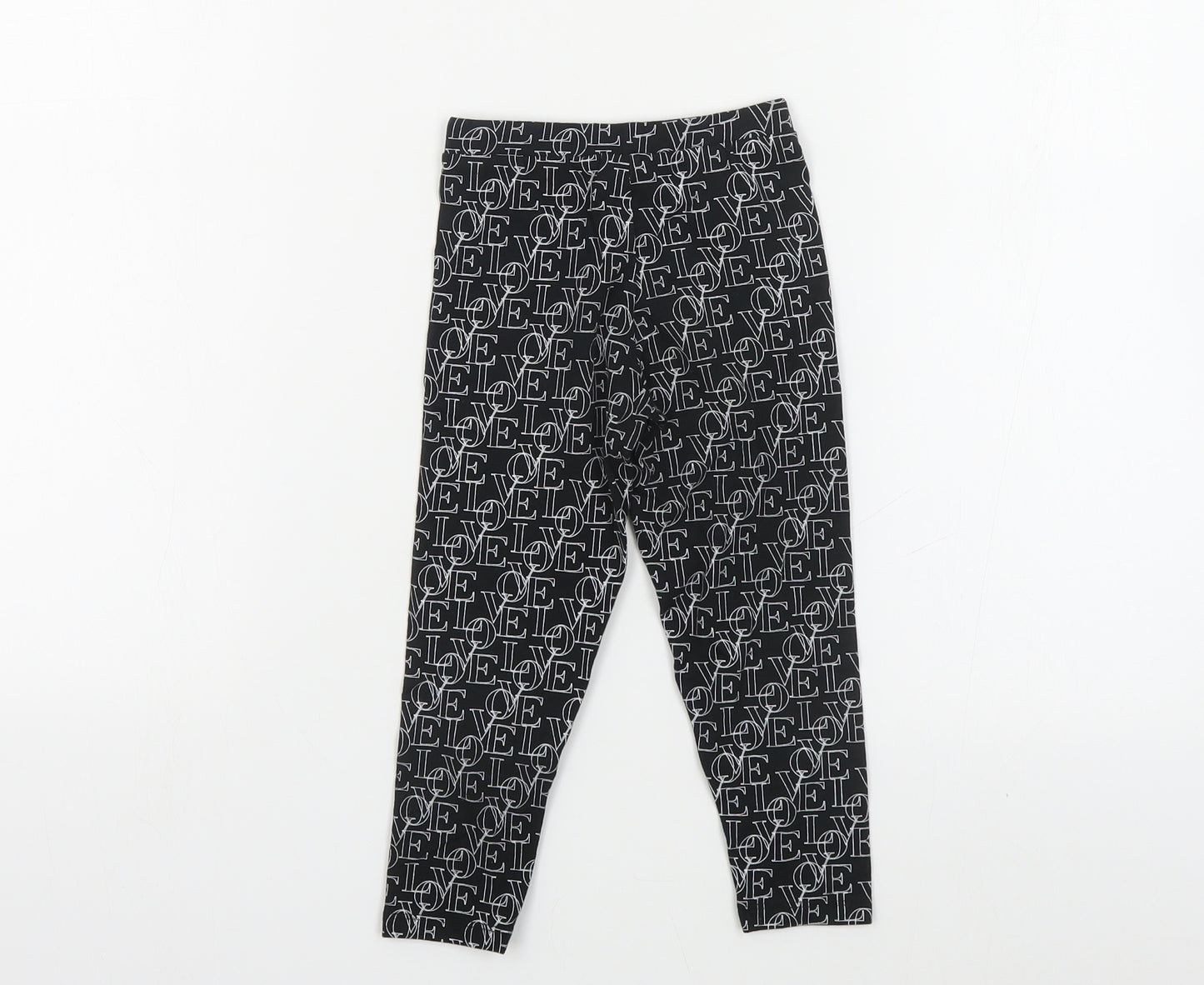 Matalan Girls Black Geometric Cotton Jogger Trousers Size 4 Years Regular Pullover - Leggings