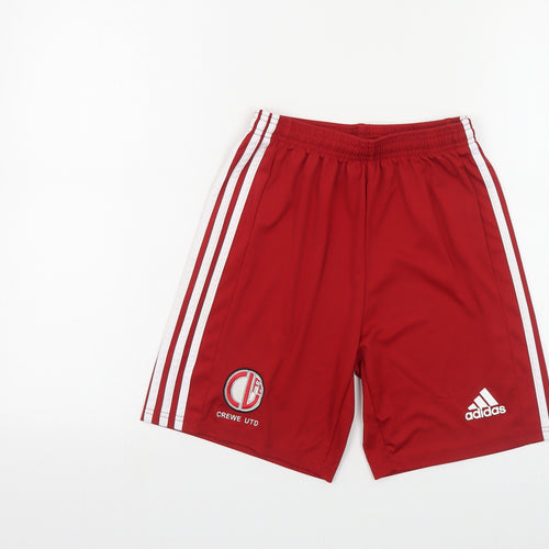 adidas Boys Red Polyester Sweat Shorts Size 13 Years Regular Drawstring - Crewe UTD
