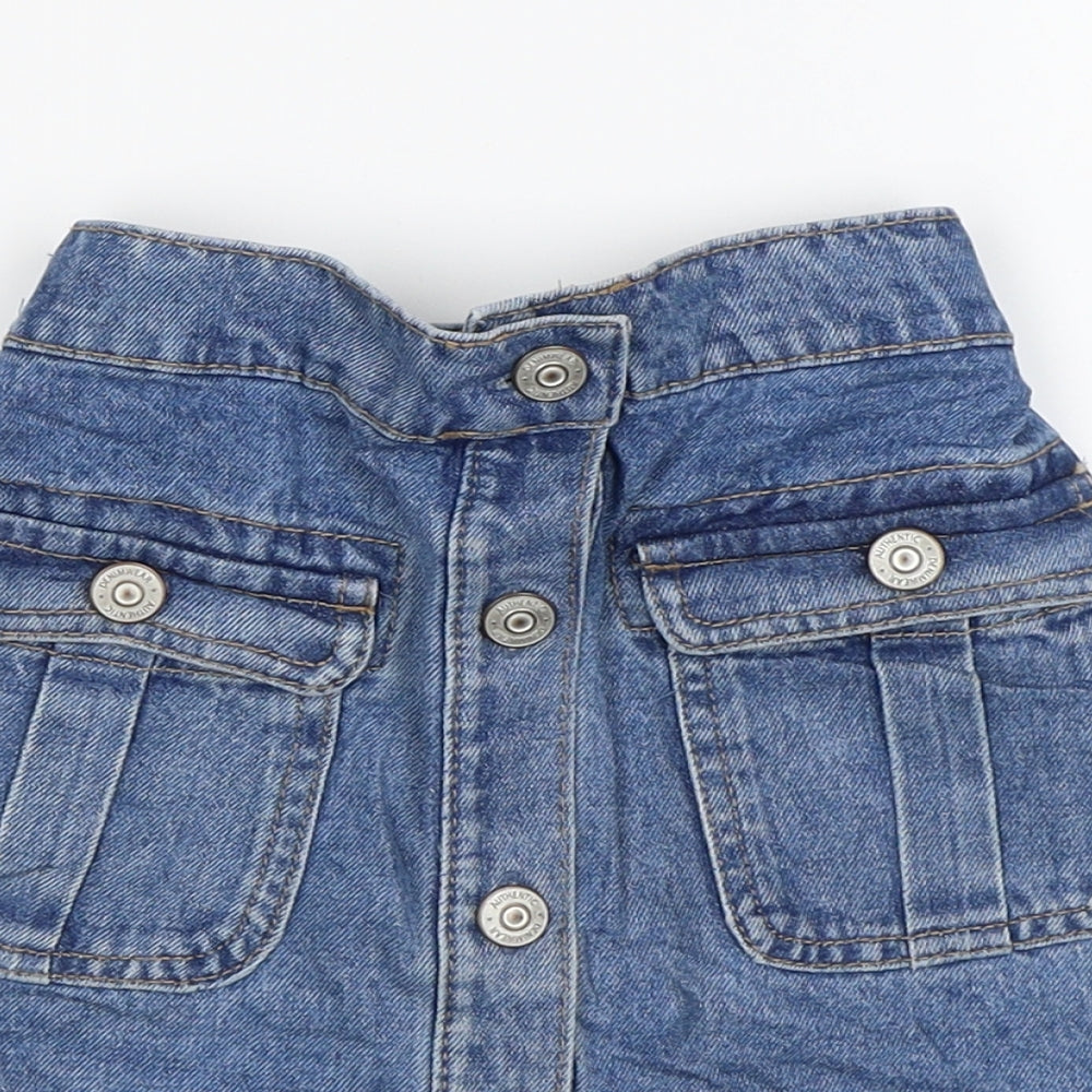 F&F Girls Blue Cotton Mini Skirt Size 8-9 Years Regular Button