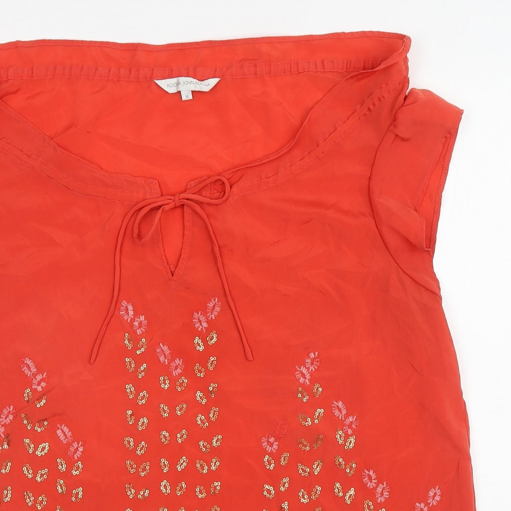 John Rocha Womens Orange Polyester Basic Blouse Size 16 Boat Neck