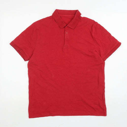 George Mens Red Cotton Polo Size M Collared Pullover