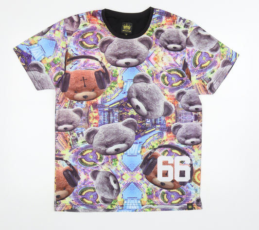 Dirty Smart Mens Multicoloured Geometric Polyester T-Shirt Size M Round Neck - Teddy Bears, 66