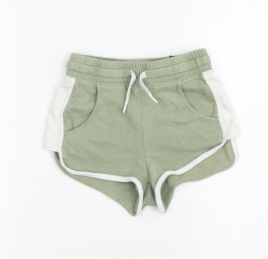 H&M Girls Green Cotton Sweat Shorts Size 8-9 Years L3 in Regular Drawstring