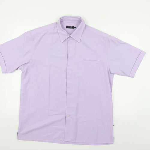 Peter Werth Mens Purple Polyester Button-Up Size L Collared Button