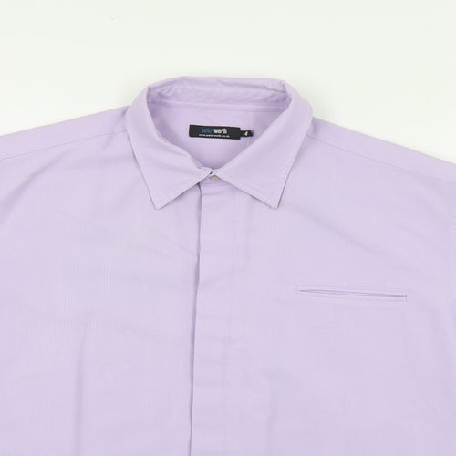 Peter Werth Mens Purple Polyester Button-Up Size L Collared Button